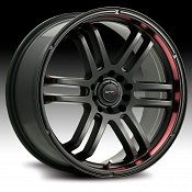Drifz 207B 207 FX Matte Black Red Stripe Custom Rims Wheels