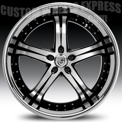 Lexani LSS-5 Gloss Black Machined w/ Stainless Steel Chrome Lip Custom Wheels Rims 2
