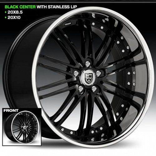 Lexani LSS-8 Gloss Gloss Black w/ Stainless Steel Chrome Lip Custom Rims Wheels 1