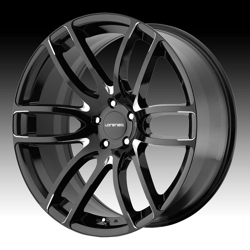 Lorenzo WL036 WL36 Gloss Black with Milled Accents Custom Rims Wheels 1