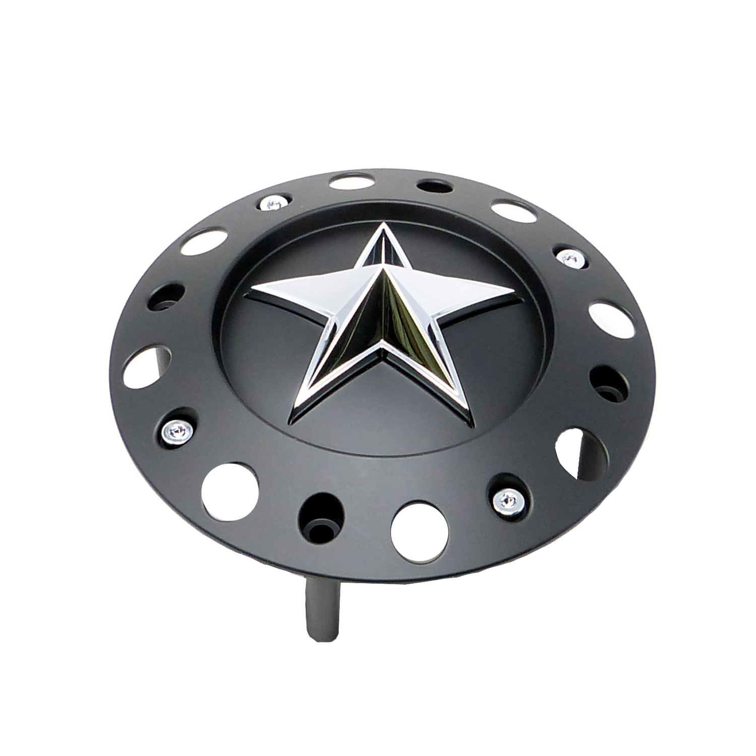 thumbnail image 2 of KMC XD775 Rockstar Center Hub Cap – Black/Chrome Star, Long Leg, 8.5" Diameter – Fits 18x9 20x10 20x12 22x12 2 of 4