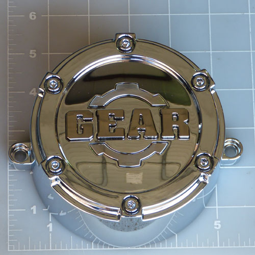 CAP-6L-C14 / Gear Alloy Chrome with Brushed Gear Letters and Cogs Bolt-On Center 1