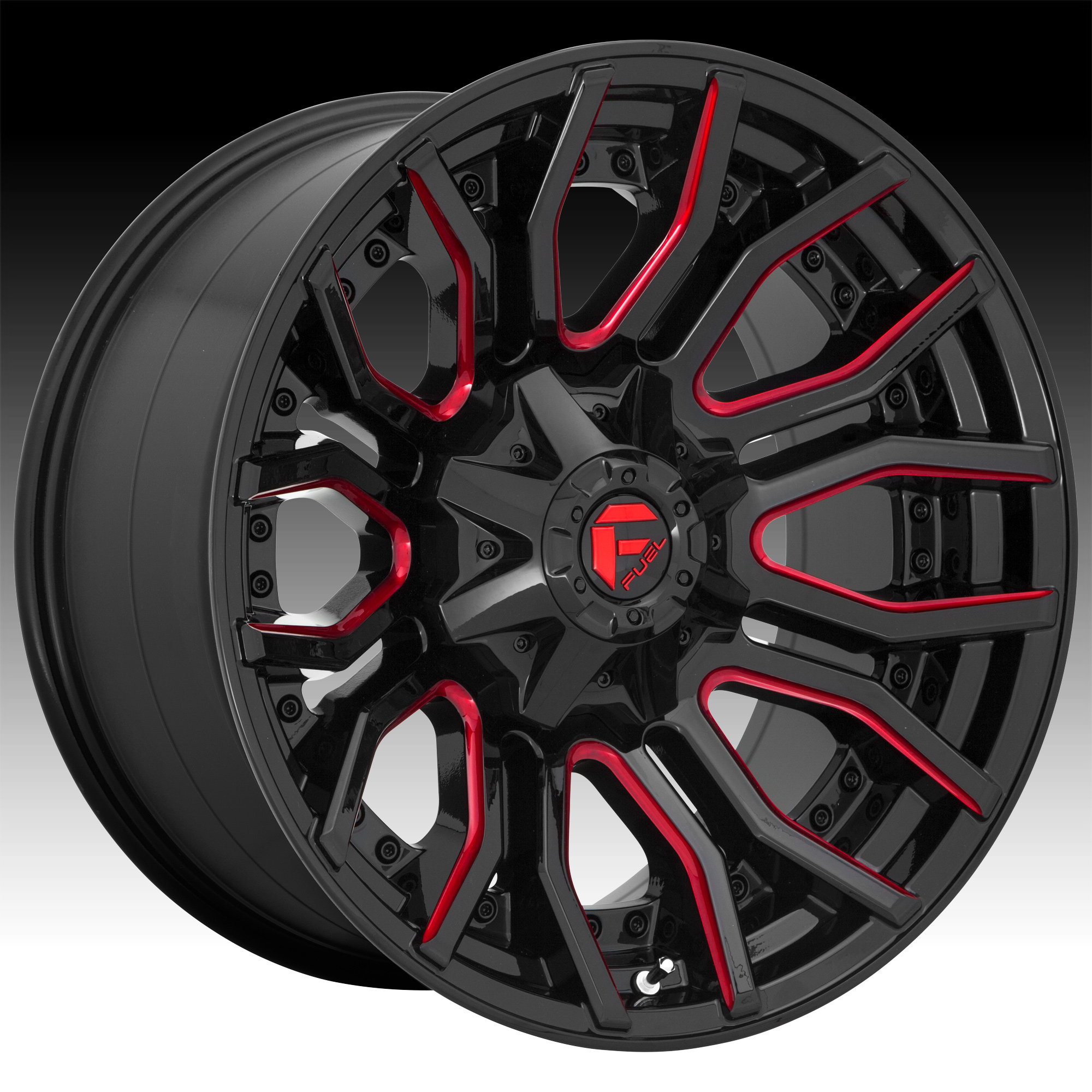 Fuel Rage D712 Gloss Black Milled Red Tint Custom Rims - D712 / Rage - Fuel - 1PC - Wheels for Trucks, Jeeps, SUVs and Passenger