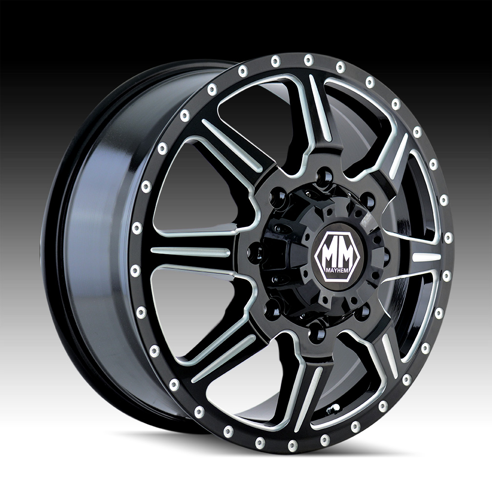Mayhem Monstir 8101 Front Black/Milled Spokes Wheel with Painted Finish 19.5 x 6.75 inches /8 x 210 mm, 102 mm Offset 