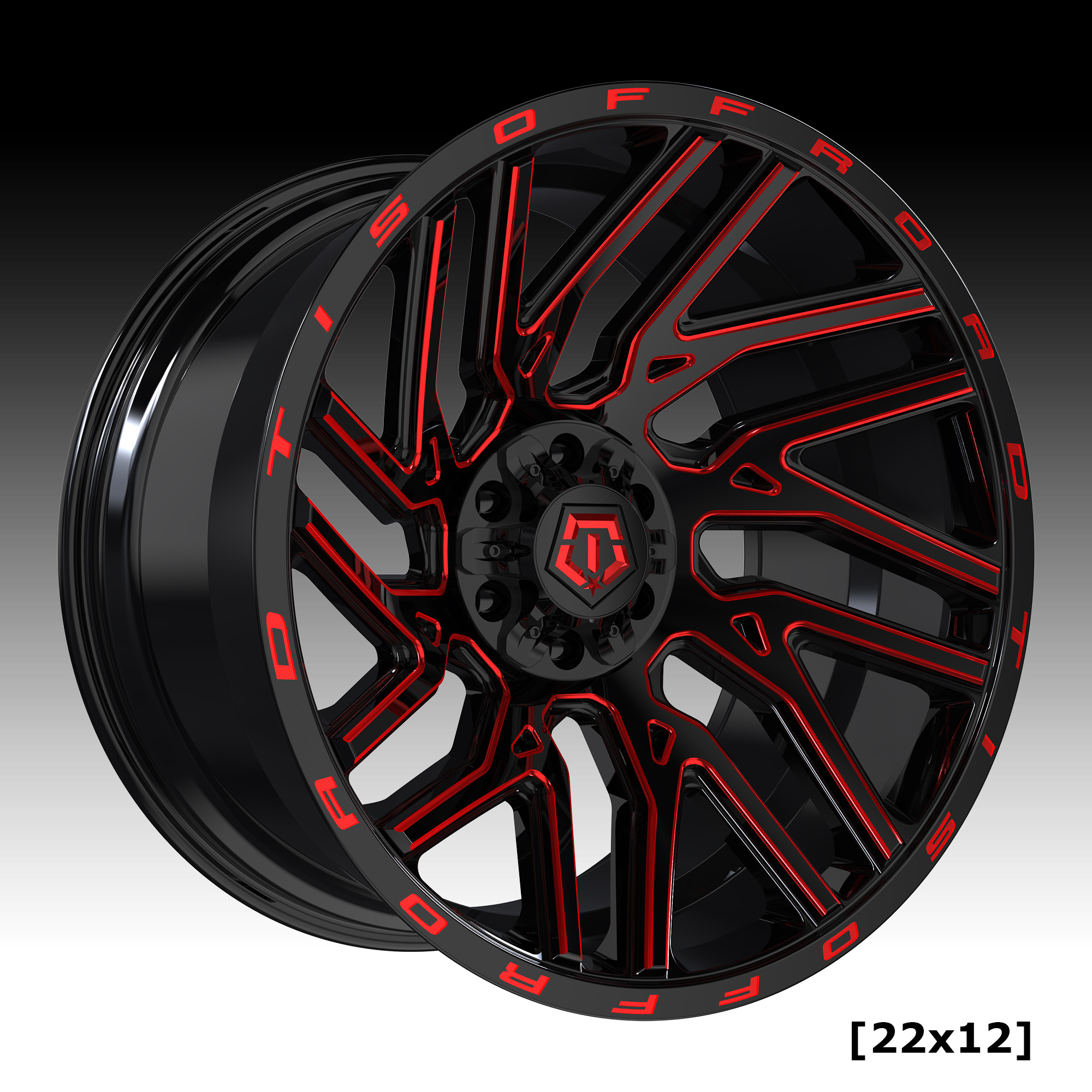 554BMR Gloss Black Red Milled Custom Truck Wheels - 554BMR TIS Custom Wheels Rims - Custom Wheels for Trucks, Jeeps, SUVs and Cars