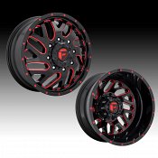 Fuel Triton Dually D656 Gloss Black Milled Red Tint Custom Wheels Rims