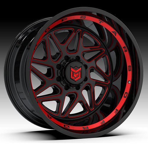 DropStars 657BMR Gloss Black Milled Red Tint Custom Wheels Rims 1