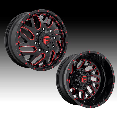 Fuel Triton Dually D656 Gloss Black Milled Red Tint Custom Wheels Rims 1