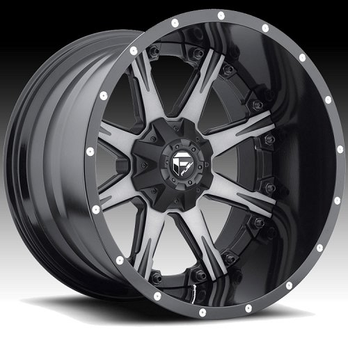 Fuel D252 Nutz 2-PC Black Machined Dark Tinted Clearcoat Truck Wheels Rims 1