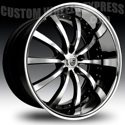 Lexani LSS-10 Gloss Black Machined w/ Stainless Steel Chrome Lip Custom Wheels Rims 1