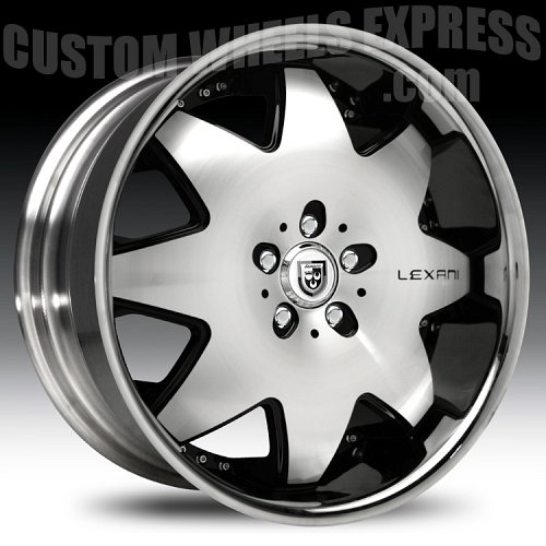 Lexani LX-2 Gloss Black Machined with Stainless Steel Chrome Lip Custom Wheels Rims 1