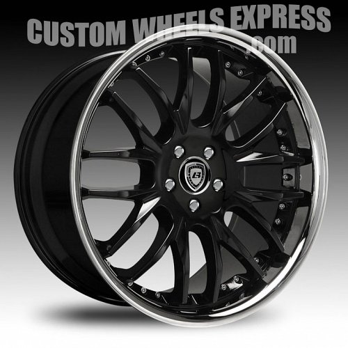 Lexani R-Eight Gloss Black w/ Stainless Steel Chrome Lip Custom Rims Wheels 1