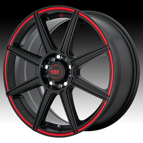 Motegi Racing MR142 CS8 Satin Black Red Stripe Custom Wheels Rims 1
